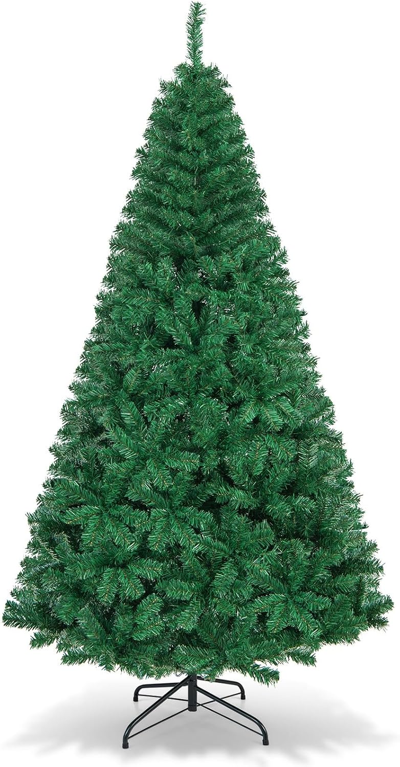 HAPPYGRILL 6FT Artificial Christmas Tree, Unlit Xmas Pine Tree, Metal Stand