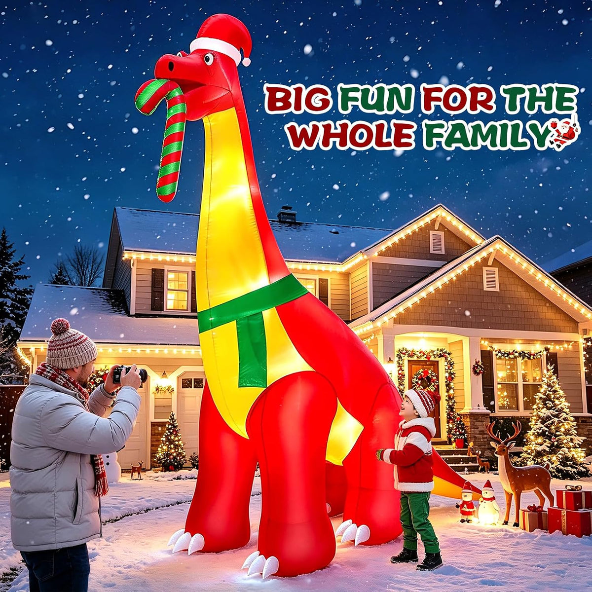 12 Ft Giant Christmas Inflatables Santa Dinosaur Outdoor Decorations