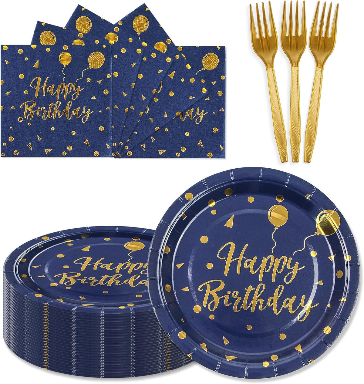 Paper Plates and Napkins Set, Red and Gold Dot, 75PCS, Serves 25