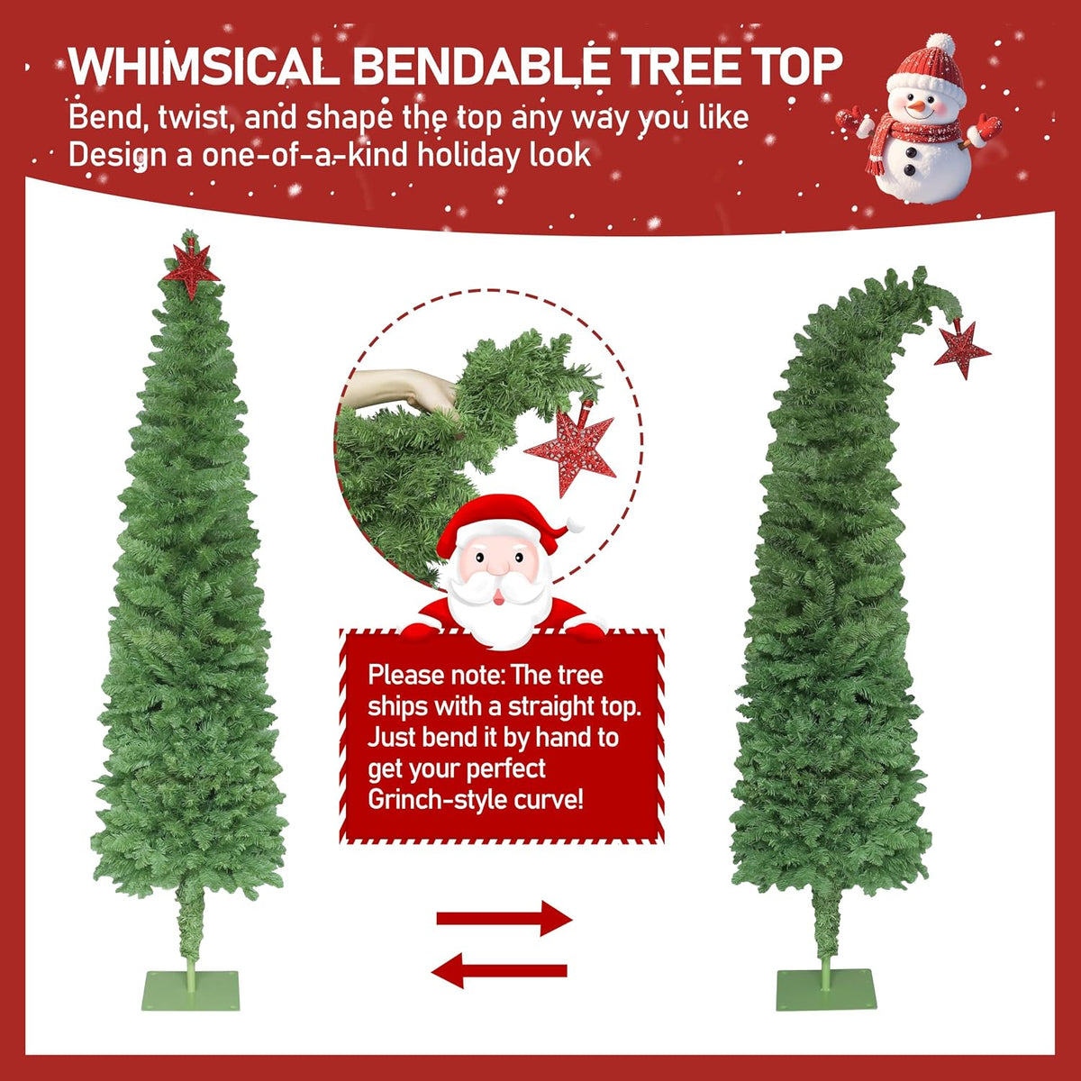 BlueWish 6FT Pre-Lit Whimsical Christmas Tree,Bendable Christmas Tree,Green