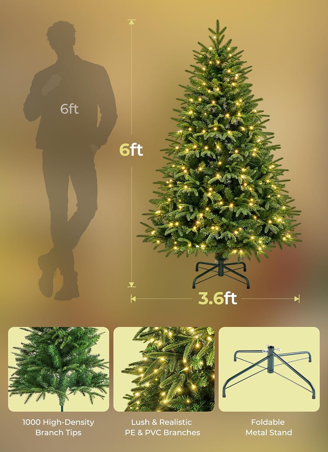 Brightown 6-ft Smart Prelit Christmas Trees with 250 LED Lights,App Control