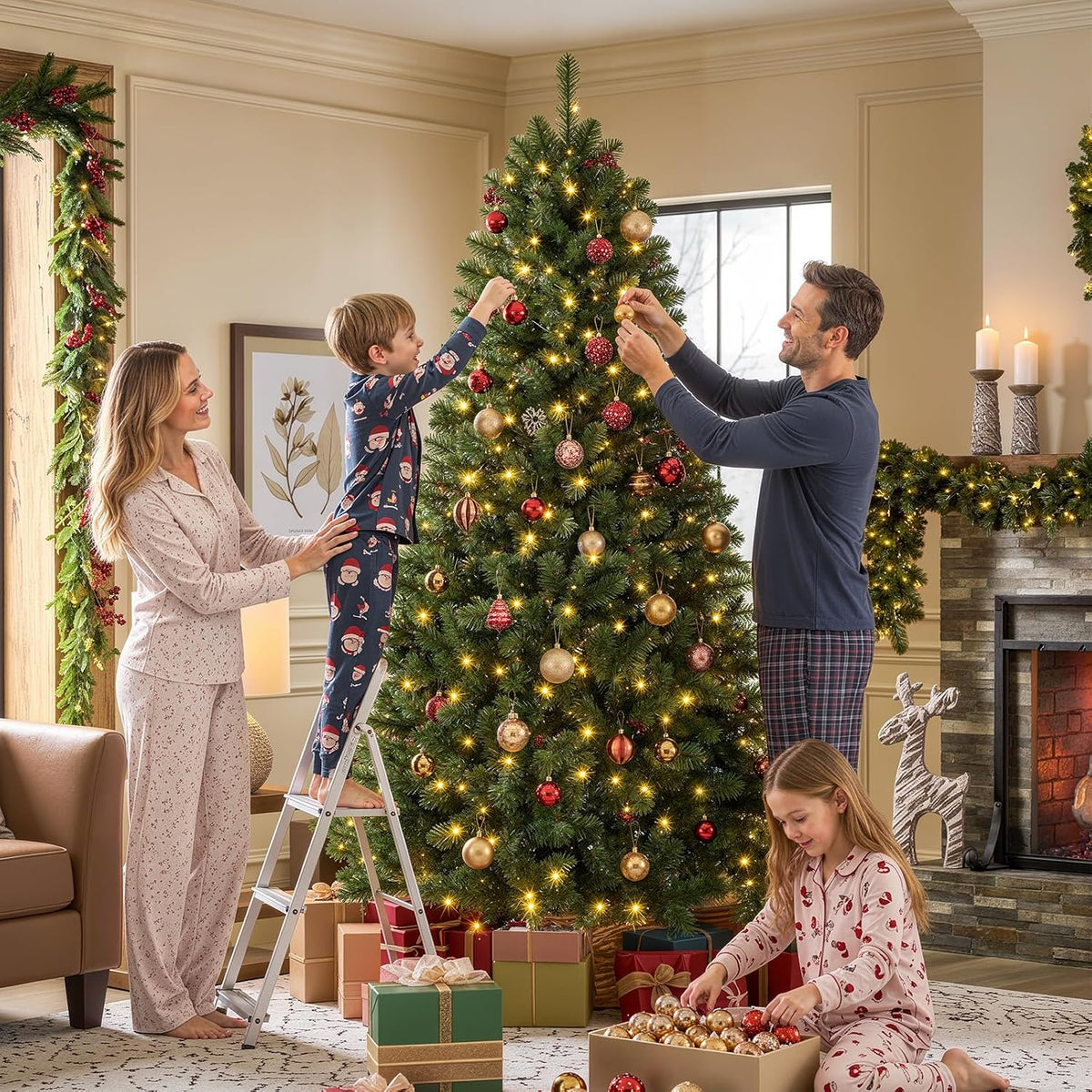 Alupssuc 6FT Prelit Christmas Tree, Warm White Lights, Hinged Branches