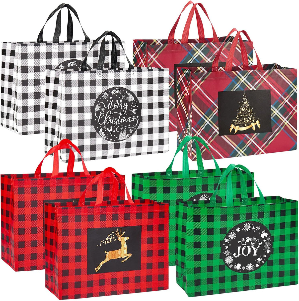 Heetobcos 12 Pack Christmas Gift Bags 13” Large Reusable Tote Bags