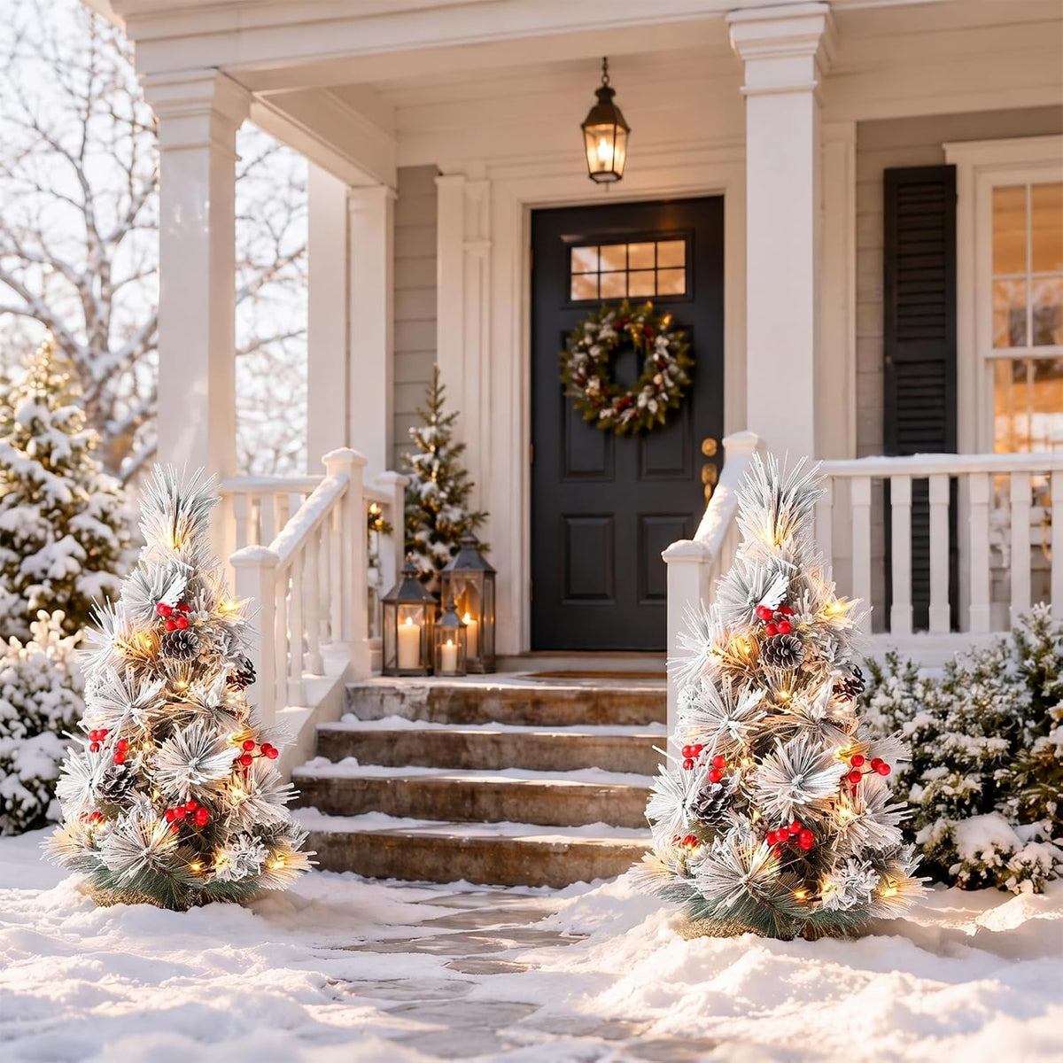 24 Inch Outdoor Christmas Trees, 2 Pack Prelit Porch Decor 50 LED