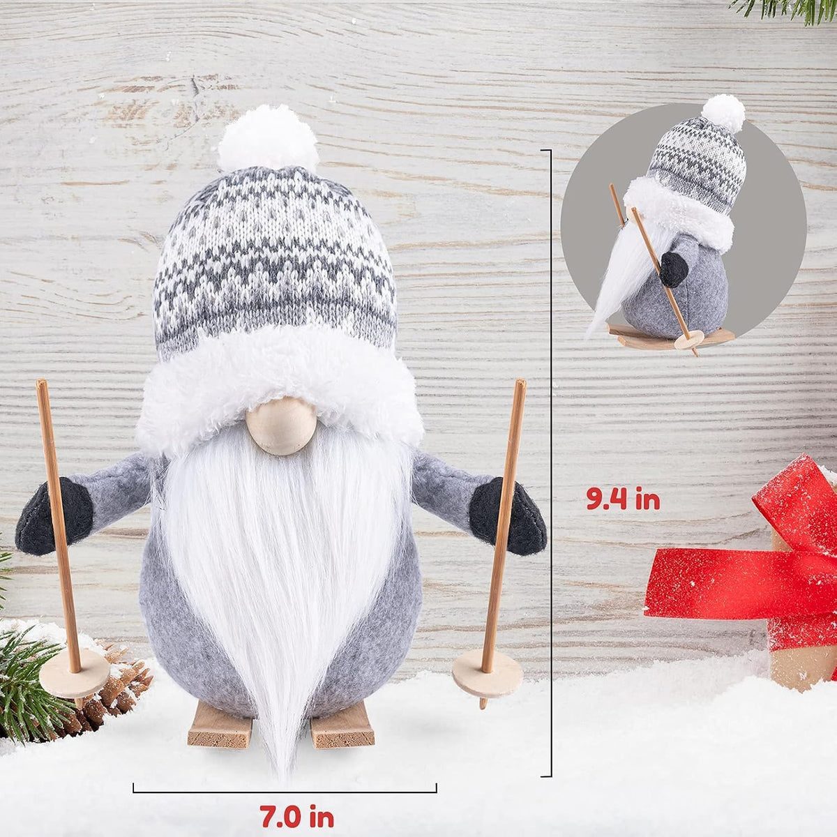 D-FantiX 2Pack Sled Christmas Gnomes Plush with Wood Skis and Ski Poles