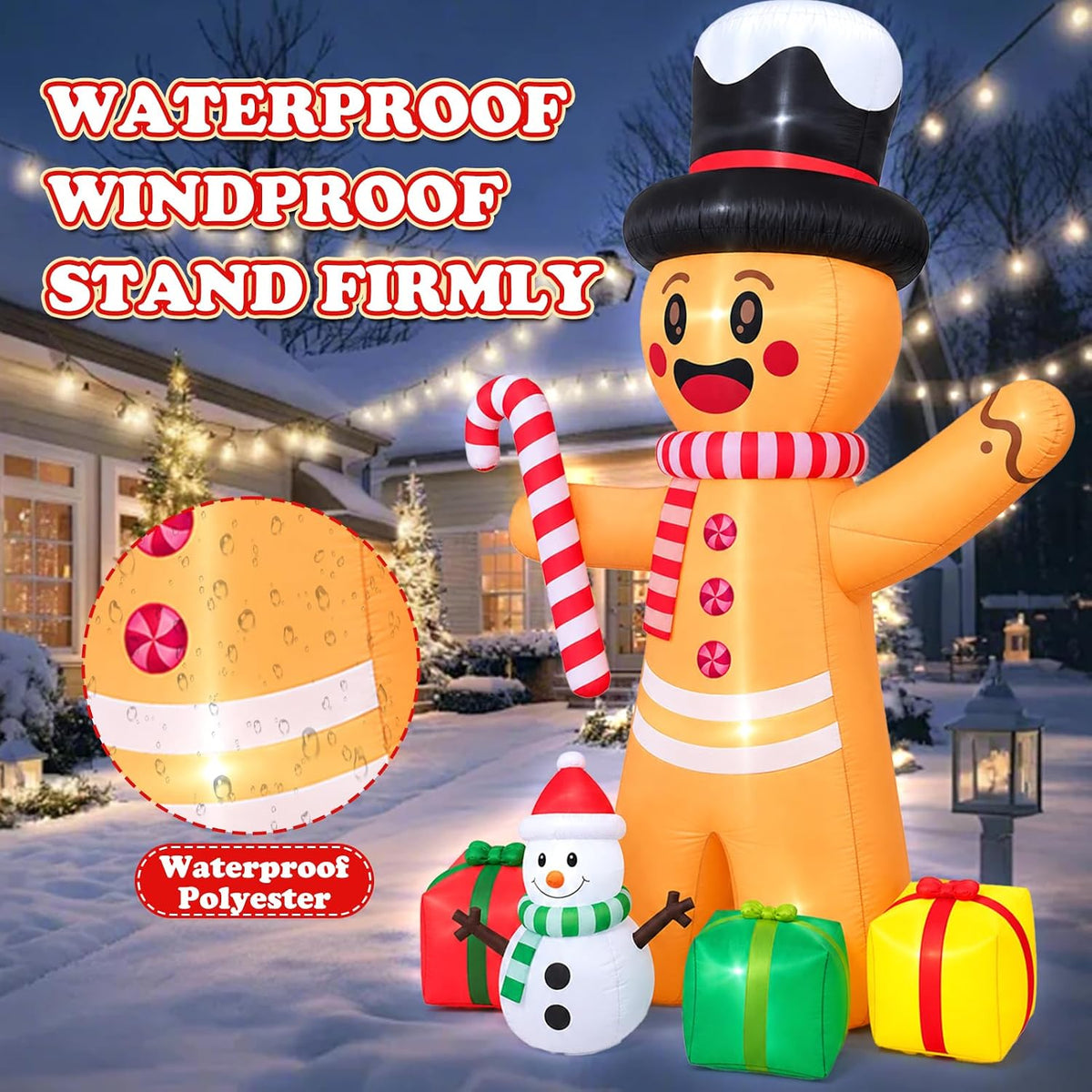 12FT Giant Christmas Inflatables Animated Gingerbread Man with LED Light,Outdoor Blow up Yard Decoration for Holiday Garden Decor
