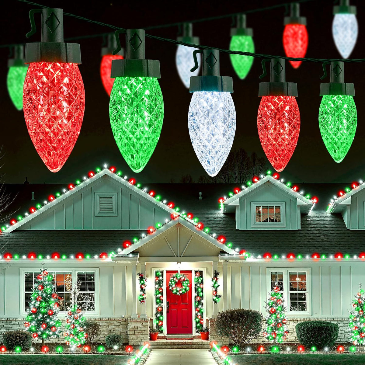 Brightown C9 Christmas Lights Outdoor, 114FT 150 LED Warm White Lights