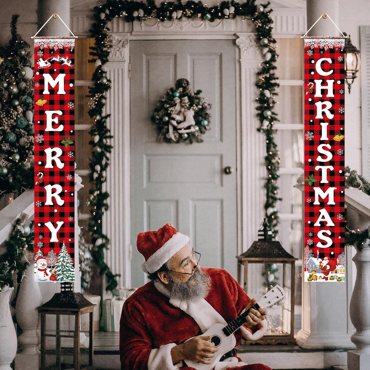 Christmas Decorations Merry Christmas Banner Xmas Porch Door Sign 72"X12"