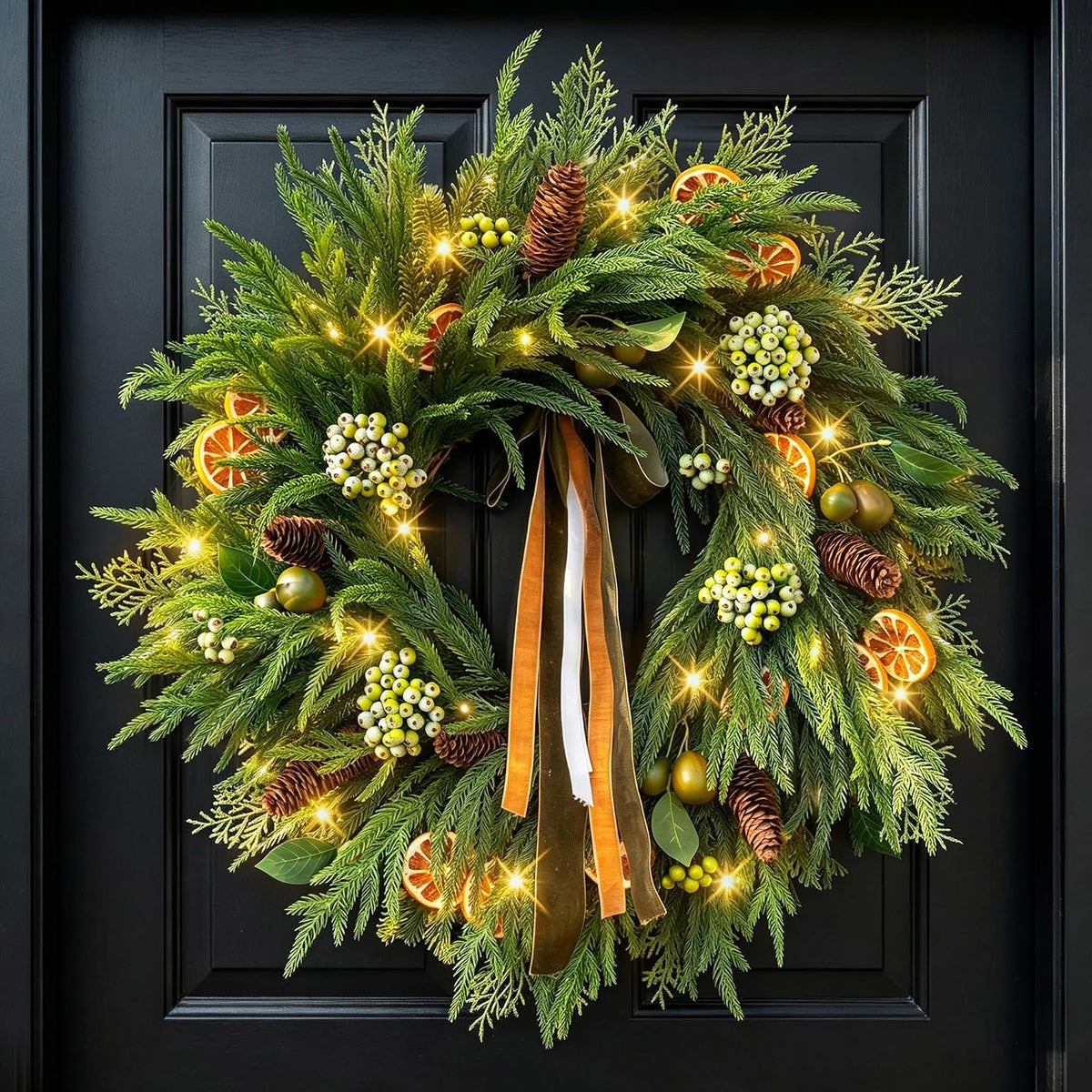 Christmas Wreaths for Front Door, Norfolk Pine Wreath with Light