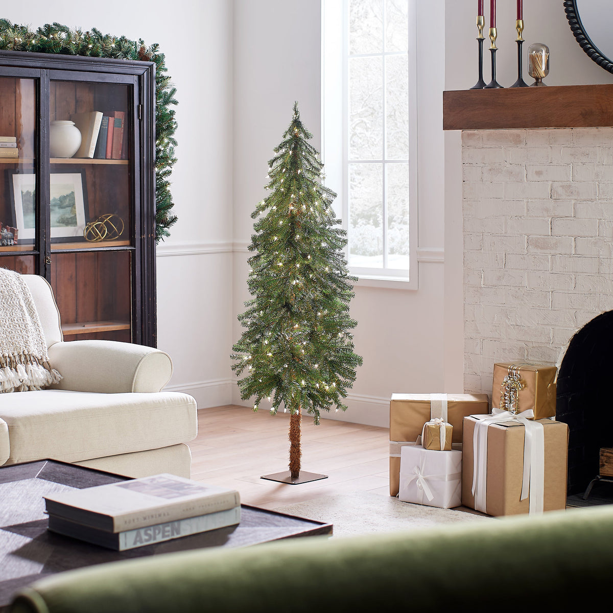 5 ft. Pre-Lit Hickory Cedar Slim Tree with Clear Lights, Plug-In