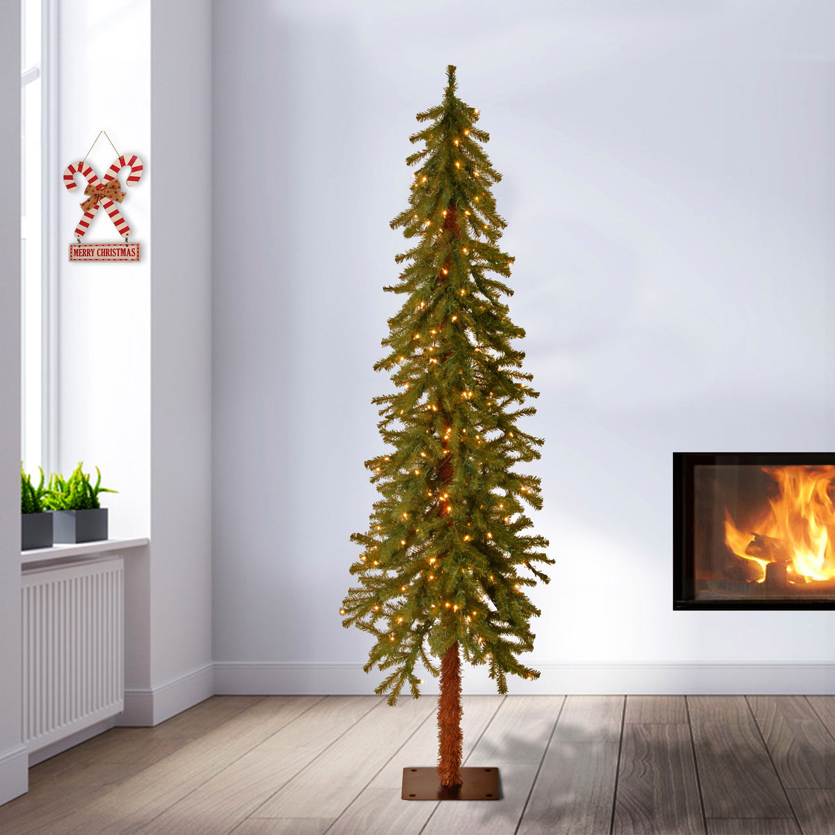 6 ft. Pre-Lit Hickory Cedar Tree with Clear Lights, Plug-In
