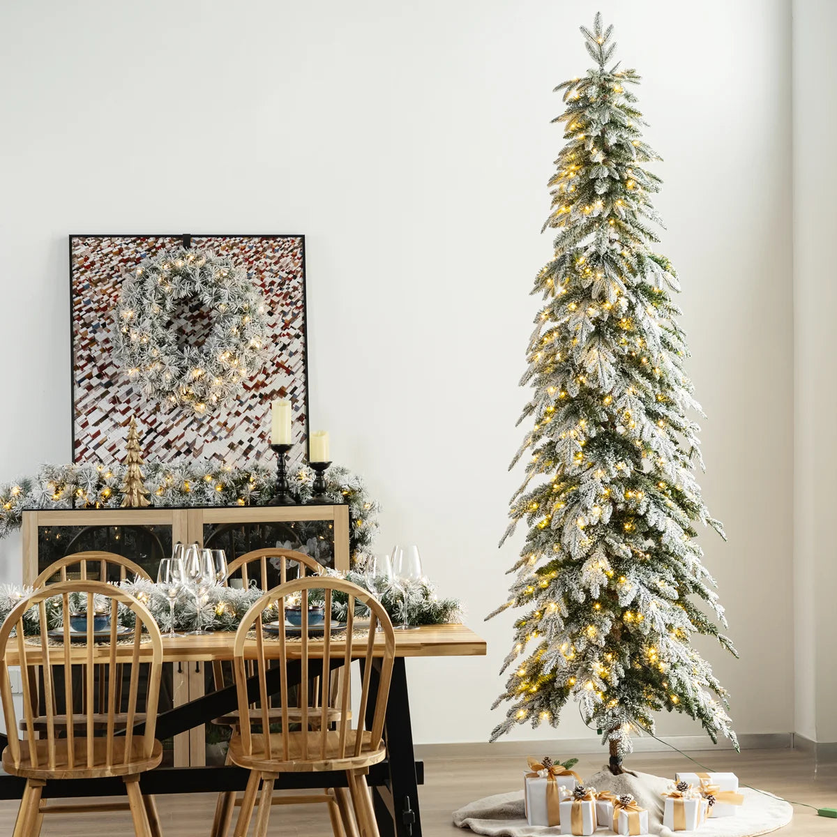 The Holiday Aisle® Hersi Frosted Pre-Lit Spruce Christmas Tree & Reviews | Wayfair