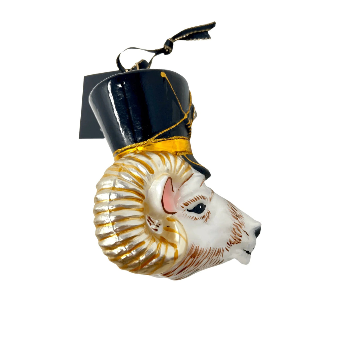 KRG Ram Head Polish Glass Ornament, 5"