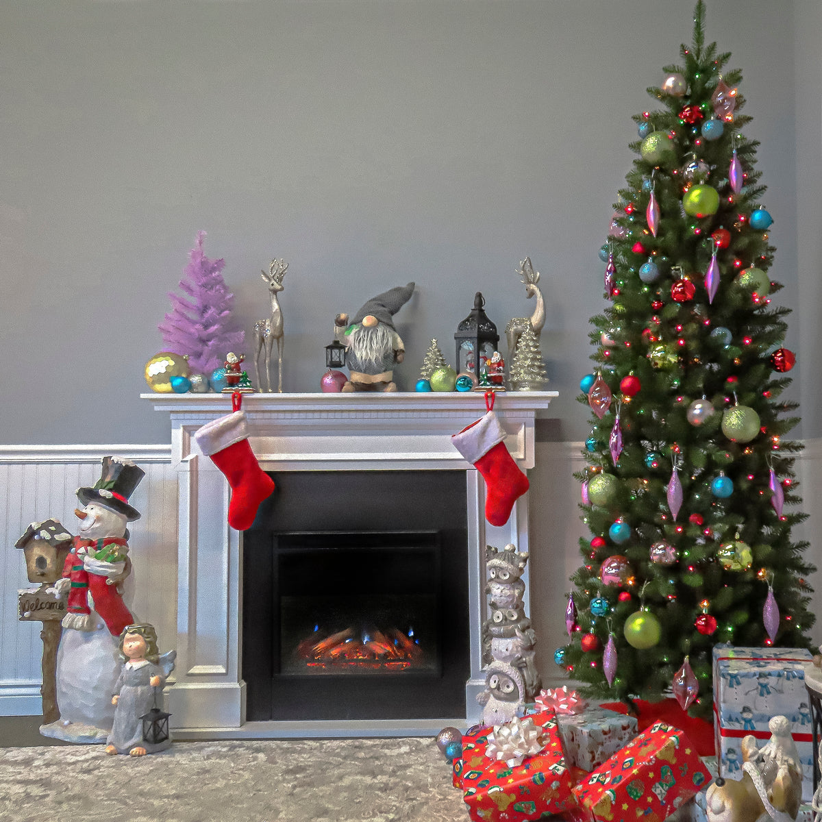 7 ft. Pre-Lit Kingswood Fir Pencil Tree with Multicolor LED Lights, Plug-In