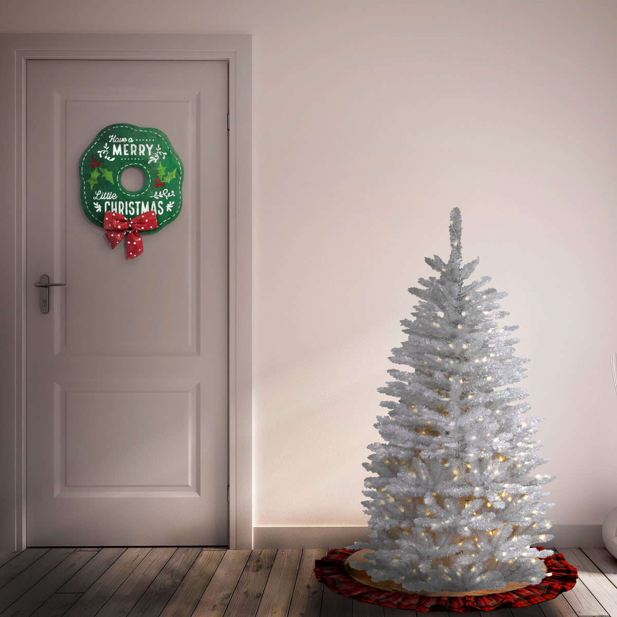 4.5 ft. Pre-Lit Kingswood Fir White Pencil Tree with Clear Lights, Plug-In