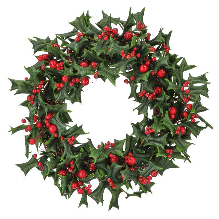 Pacific Northwest Holly w/Berry Wreath, 24"