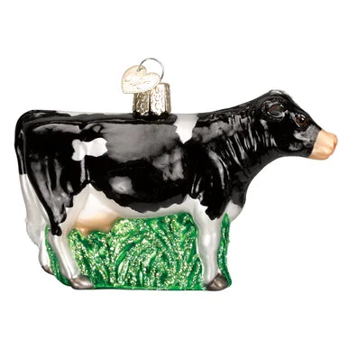 Glass Black Dairy Cow Ornament