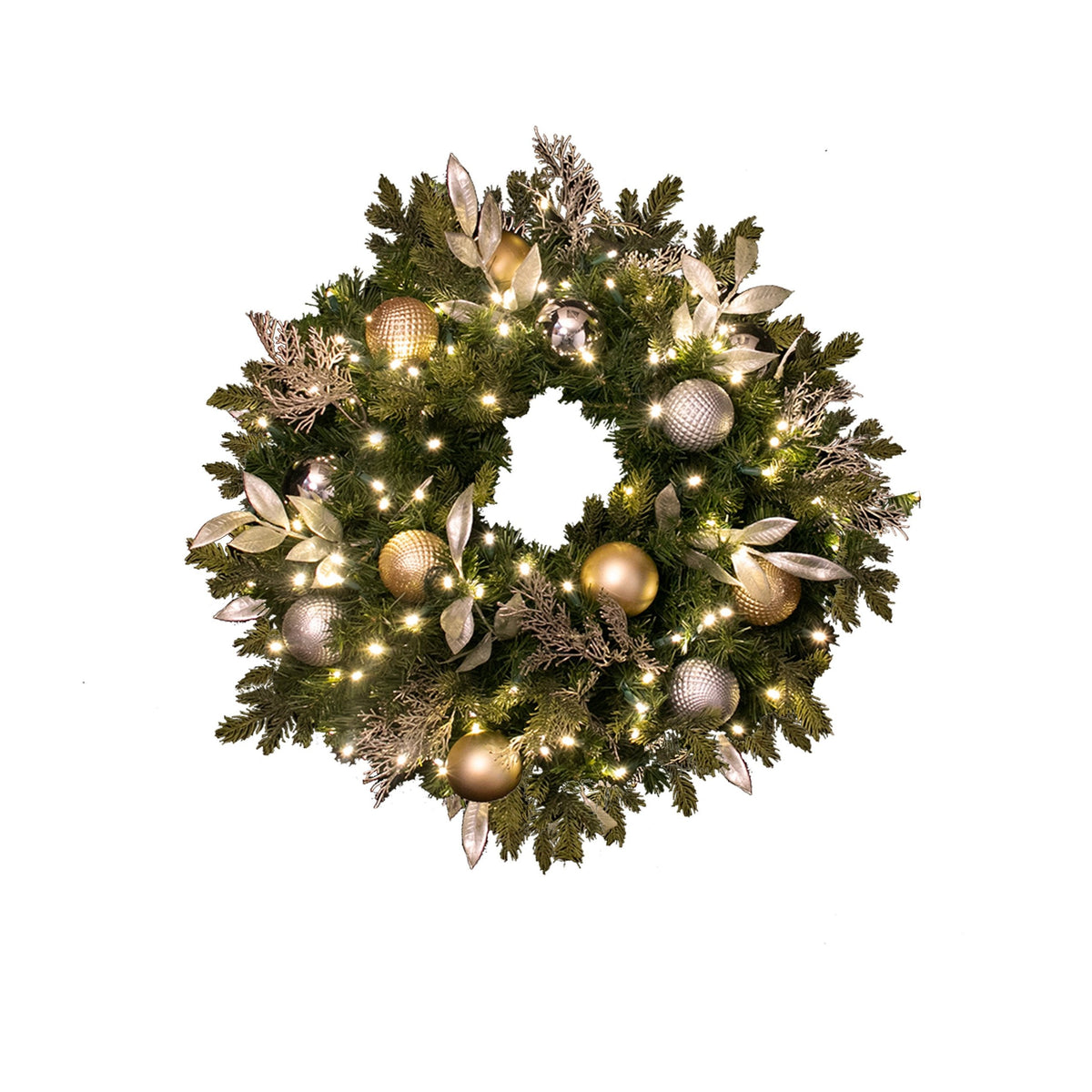 Pre-Decorated Mixed Pine Artificial Christmas Wreath, LED Lit (Warm White), 2ft to 5ft
