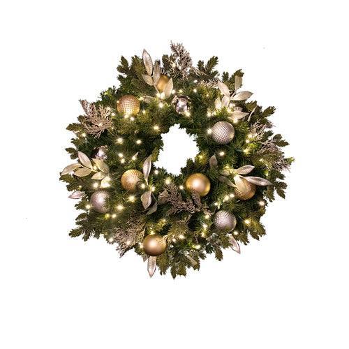 Pre-Decorated Mixed Pine Artificial Christmas Wreath, LED Lit (Warm White), 2ft to 5ft