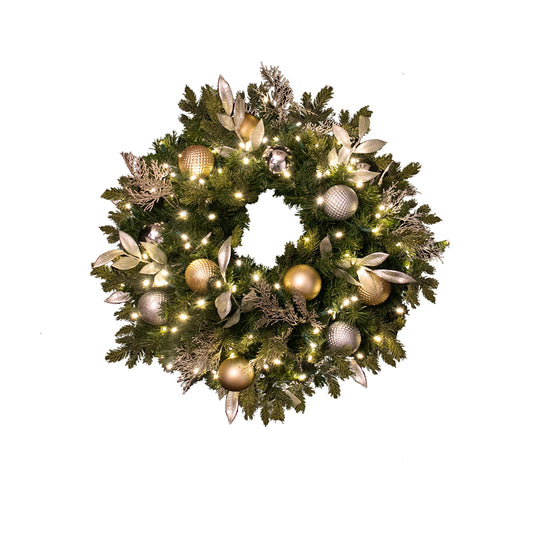 Pre-Decorated Mixed Pine Artificial Christmas Wreath, LED Lit (Warm White), 2ft to 5ft