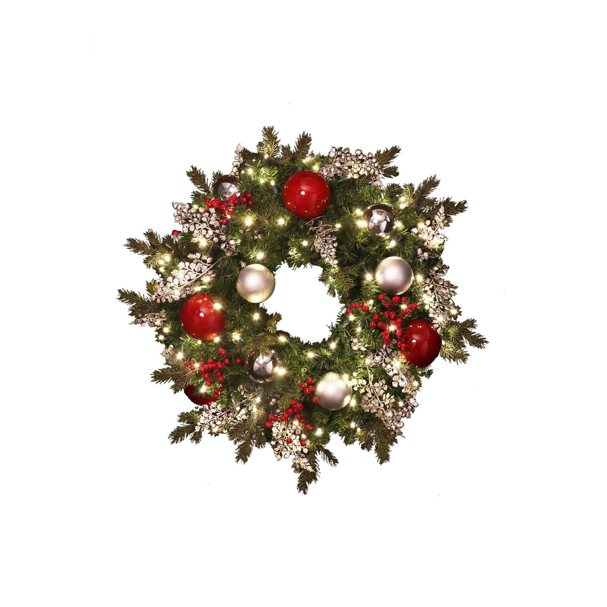Pre-Decorated Mixed Pine Artificial Christmas Wreath, LED Lit (Warm White), 2ft to 5ft
