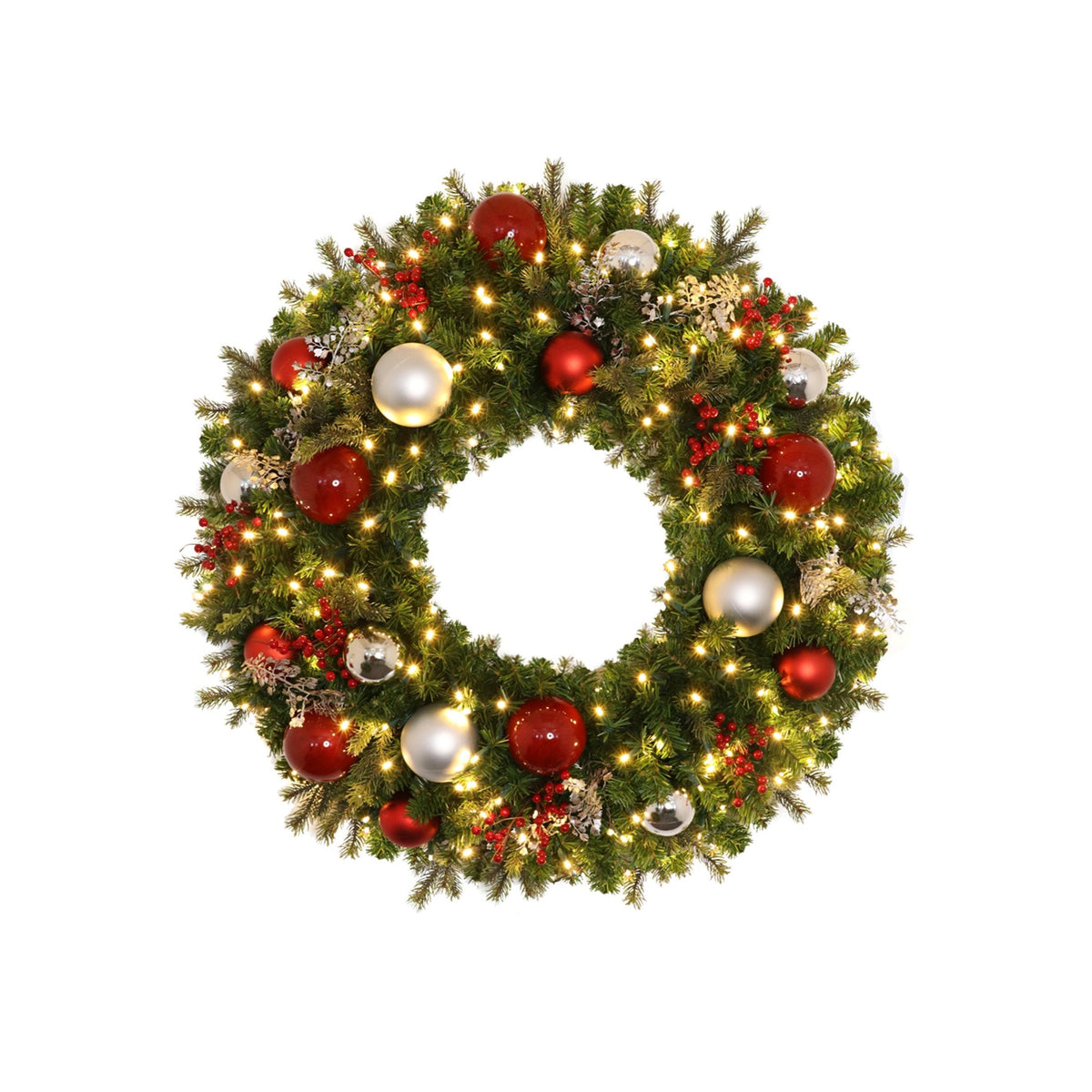 Pre-Decorated Mixed Pine Artificial Christmas Wreath, LED Lit (Warm White), 2ft to 5ft