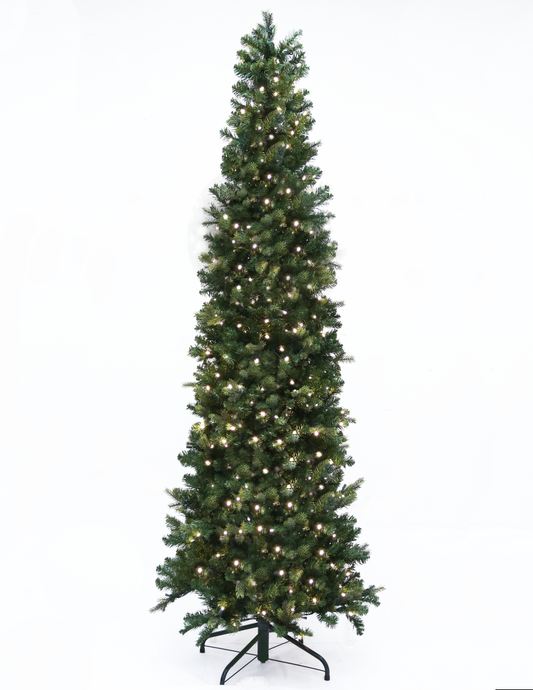 Hinged Artificial Christmas Slim Tree, LED Lit, Warm White (5ft to 9ft)