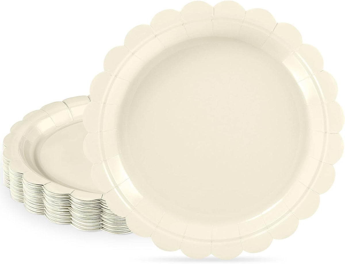 NatNarr 30 Pcs Red Paper Plates 9" Scalloped Red White Party Plates
