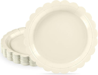 NatNarr 30 Pcs Red Paper Plates 9" Scalloped Red White Party Plates