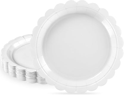 NatNarr 30 Pcs Red Paper Plates 9" Scalloped Red White Party Plates