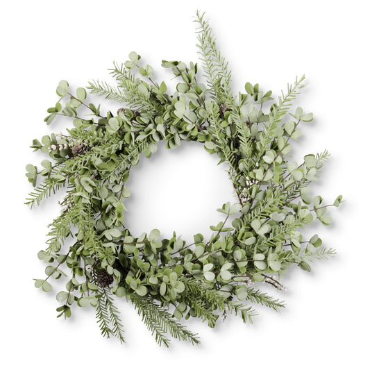 Eva Eucalyptus & Pine Wreath w/Pinecone, 24"