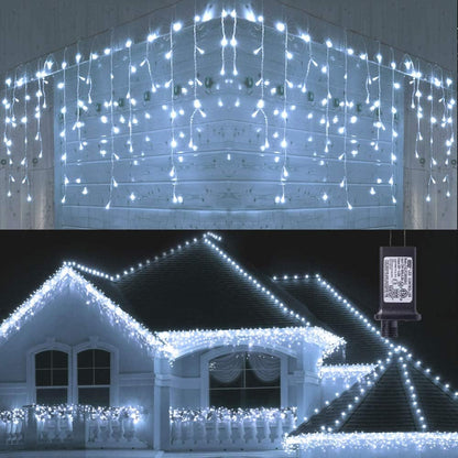 Toodour Christmas Icicle Lights Outdoor, 612 LED 50ft 8 Modes Fairy Icicle String Light with 102 Drops, Led Christmas Lights Twinkle for Holiday, Party, Wedding, Eaves, Xmas Decorations (Warm White)