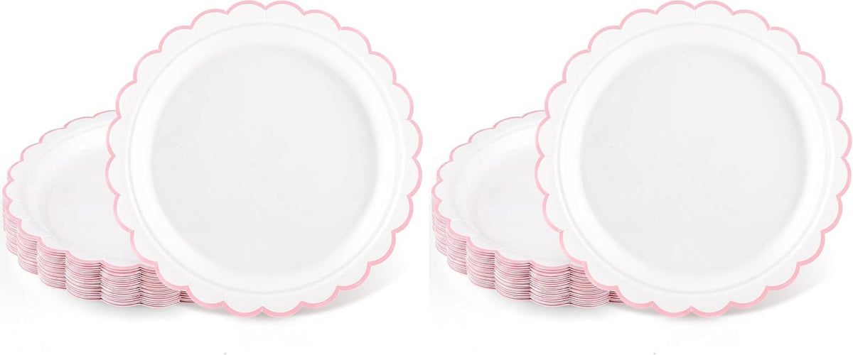 NatNarr 30 Pcs Red Paper Plates 9" Scalloped Red White Party Plates