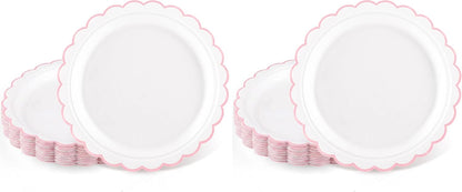 NatNarr 30 Pcs Red Paper Plates 9" Scalloped Red White Party Plates