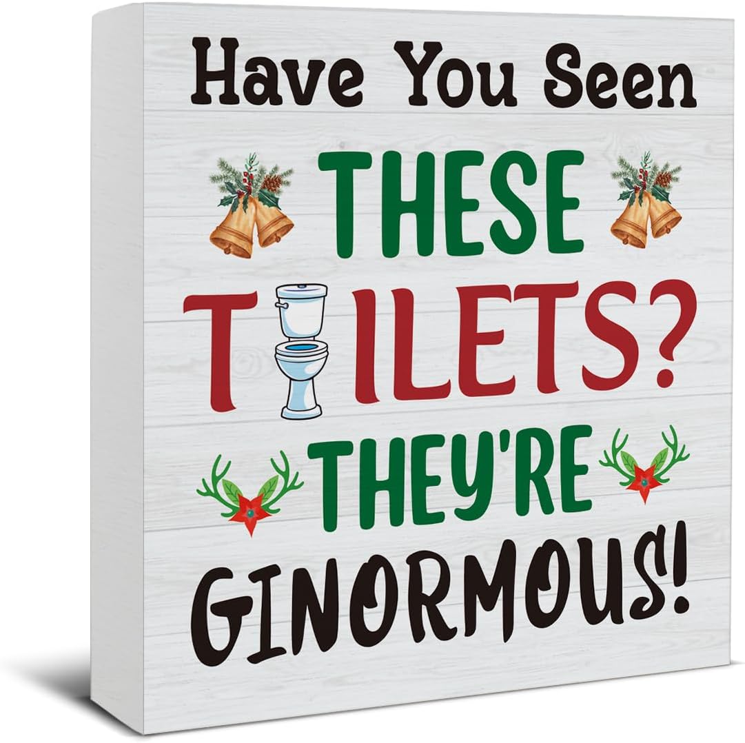 Christmas Bathroom Decorations, Funny Christmas Wood Sign Decor 5x5 Inches