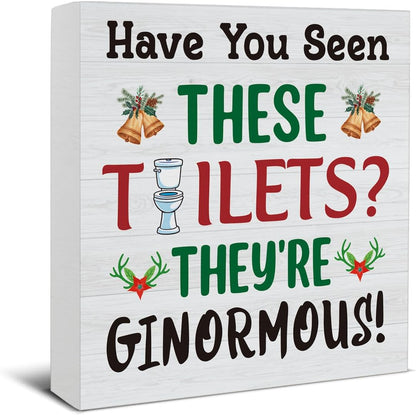 Christmas Bathroom Decorations, Funny Christmas Wood Sign Decor 5x5 Inches