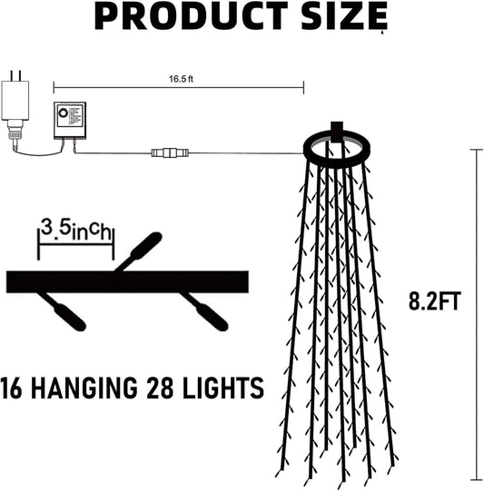 Dazzle Bright Christmas Tree Lights, 448 LED Waterfall Tree Topper Lights with Remote & 8 Lighting Modes, 8.2FT X 16 Lines Christmas Light for Indoor Outdoor Yard Party Xmas Decoration (Warm White)