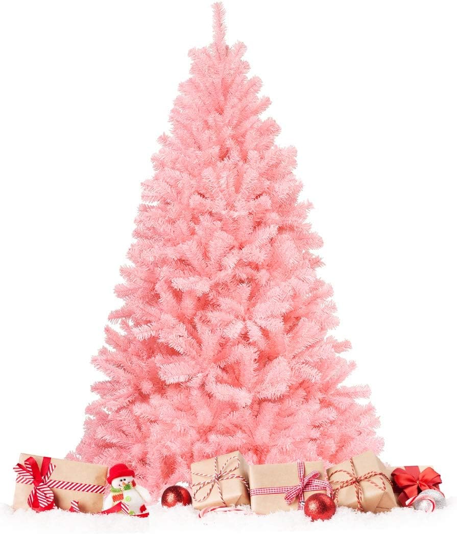 HAPPYGRILL 6FT Artificial Christmas Tree, Unlit Xmas Pine Tree, Metal Stand