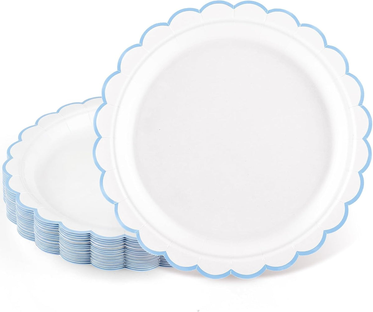 NatNarr 30 Pcs Red Paper Plates 9" Scalloped Red White Party Plates
