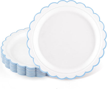 NatNarr 30 Pcs Red Paper Plates 9" Scalloped Red White Party Plates