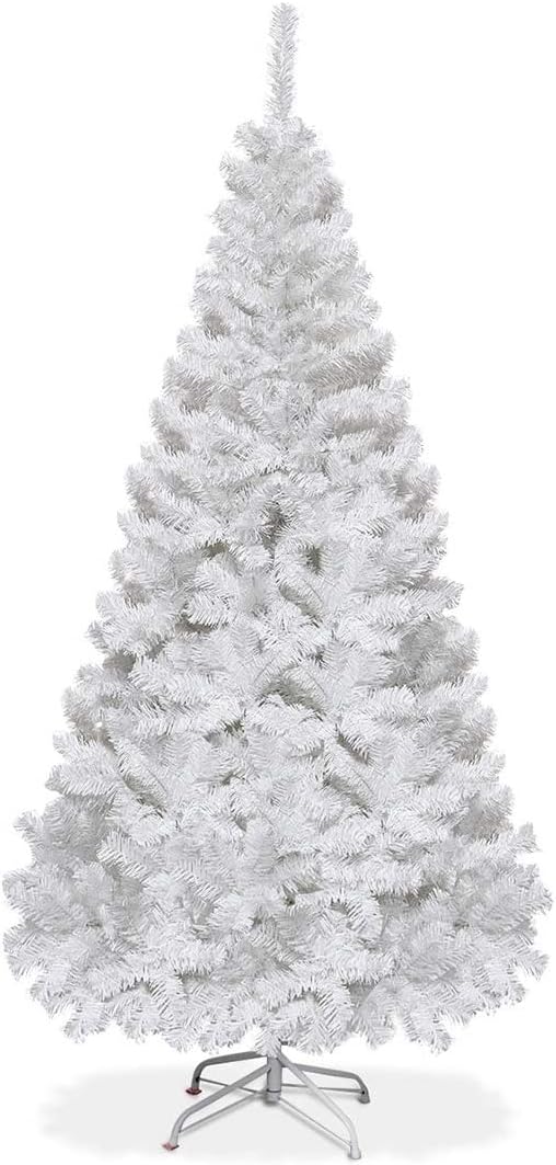 HAPPYGRILL 6FT Artificial Christmas Tree, Unlit Xmas Pine Tree, Metal Stand