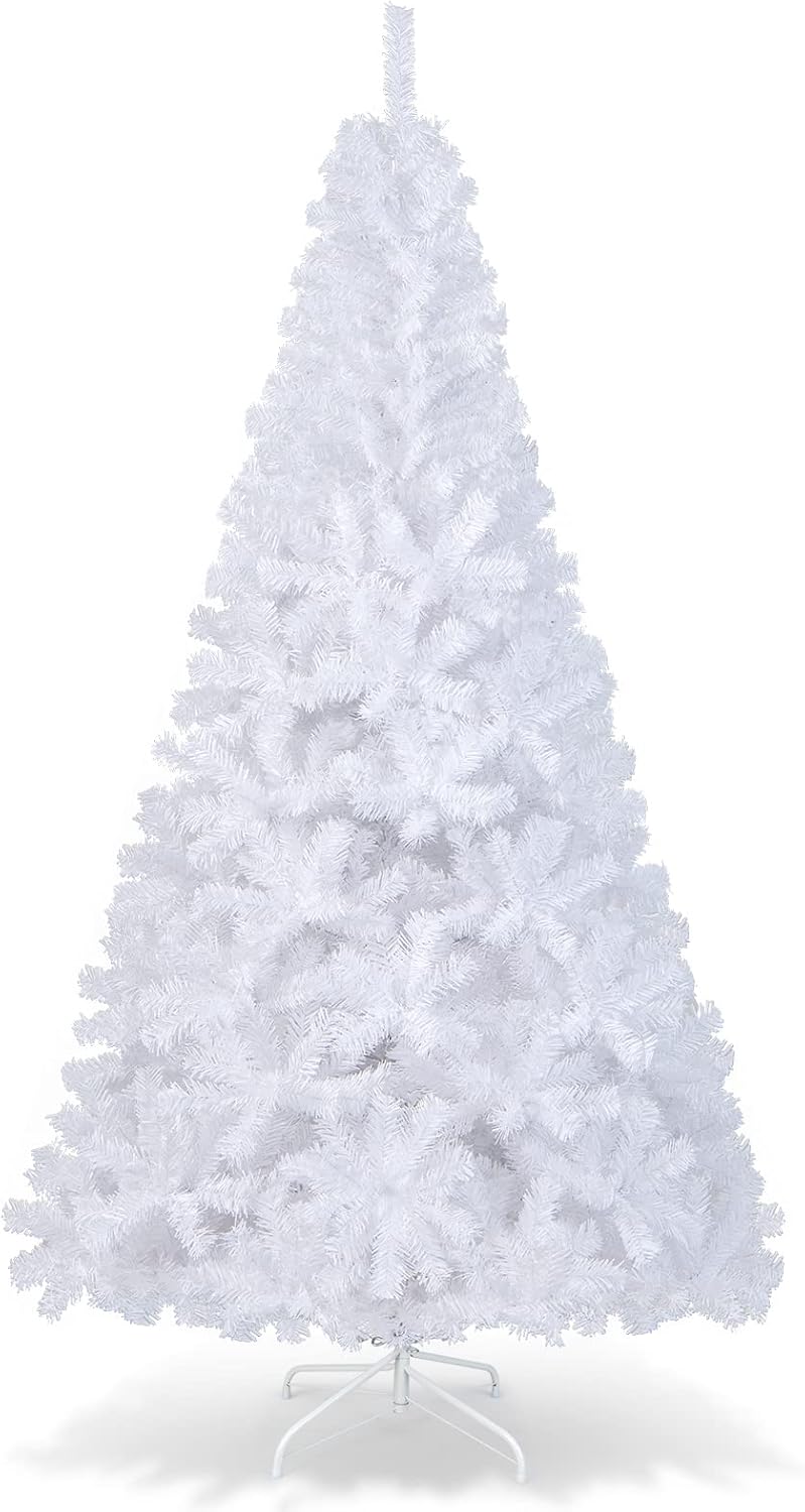 HAPPYGRILL 6FT Artificial Christmas Tree, Unlit Xmas Pine Tree, Metal Stand