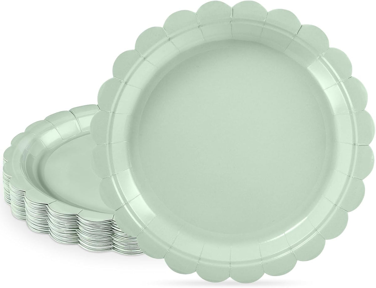 NatNarr 30 Pcs Red Paper Plates 9" Scalloped Red White Party Plates