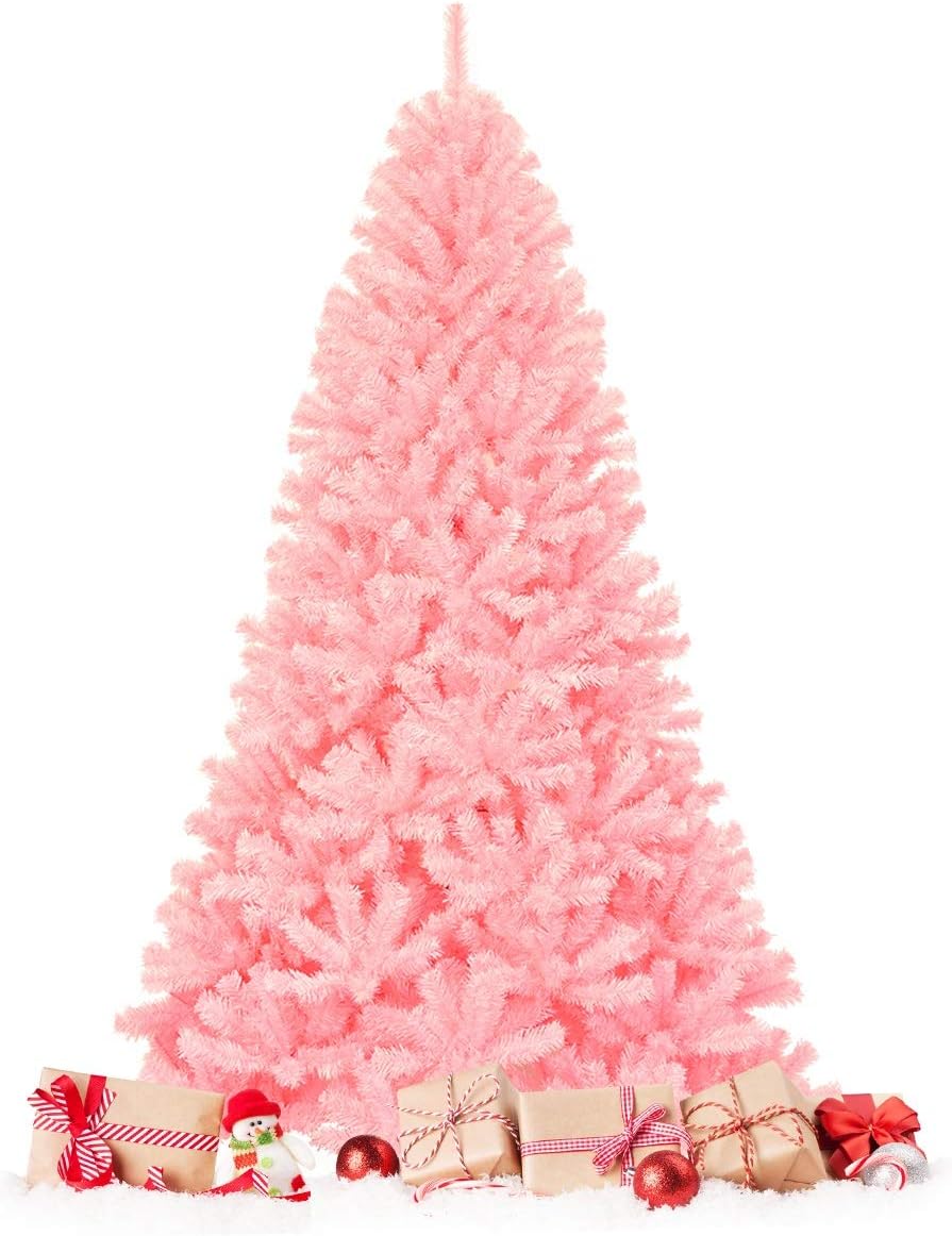 HAPPYGRILL 6FT Artificial Christmas Tree, Unlit Xmas Pine Tree, Metal Stand