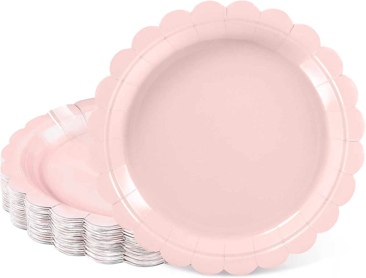 NatNarr 30 Pcs Red Paper Plates 9" Scalloped Red White Party Plates