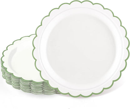 NatNarr 30 Pcs Red Paper Plates 9" Scalloped Red White Party Plates