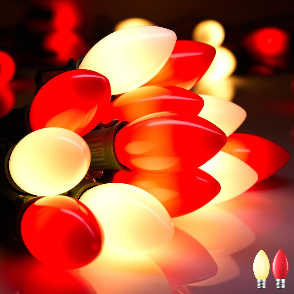 Minetom 50Ft Christmas Lights Outdoor, with 50 LED Matte Bulbs, Multicolor