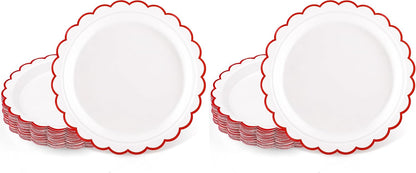 NatNarr 30 Pcs Red Paper Plates 9" Scalloped Red White Party Plates