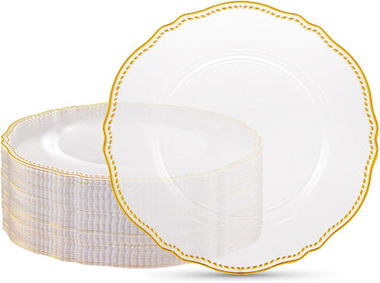 Hioasis 60 Pcs Red Gold Dessert Plates for Christmas