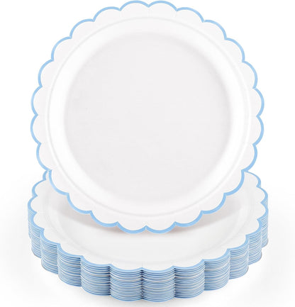 NatNarr 30 Pcs Red Paper Plates 9" Scalloped Red White Party Plates